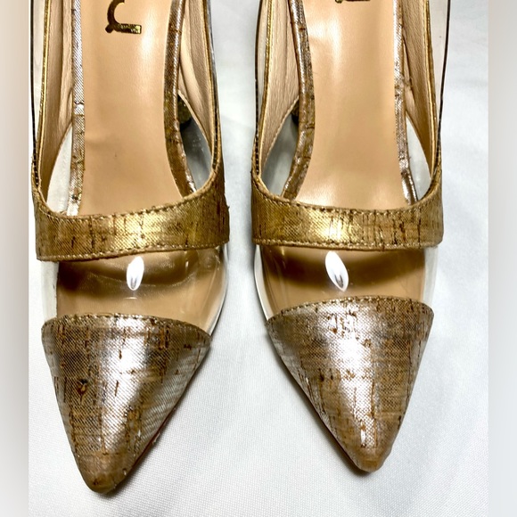 FSJ Nude Transparent Bridal Pointed 
Toe Chunky Block Heel Crystal
Pumps - Picture 5 of 15